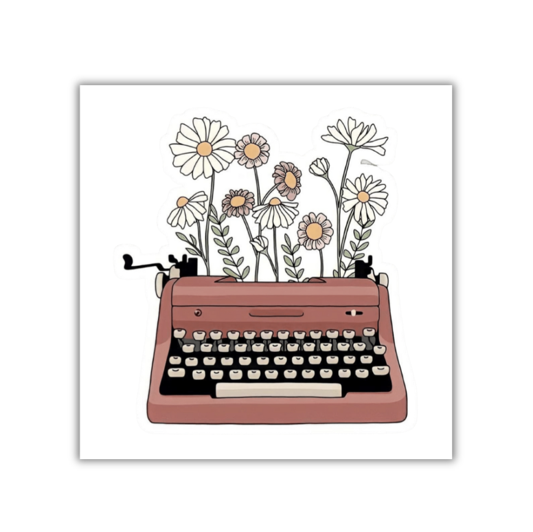 Flower Typewriter - 4x4 Print