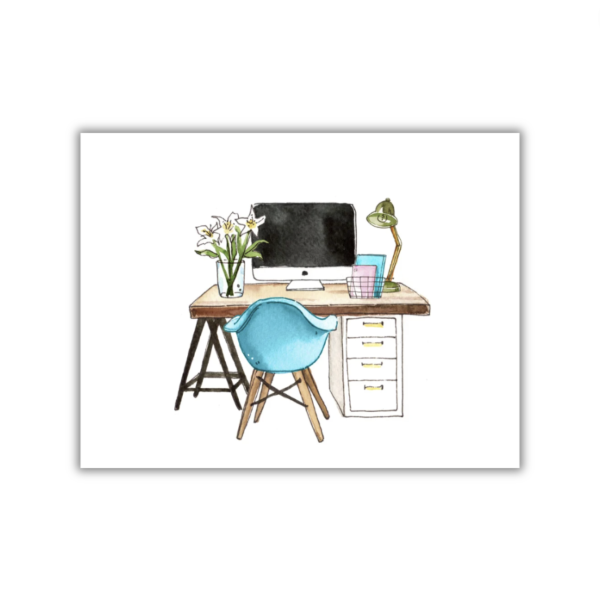 Desk with Blue Chair Notecards